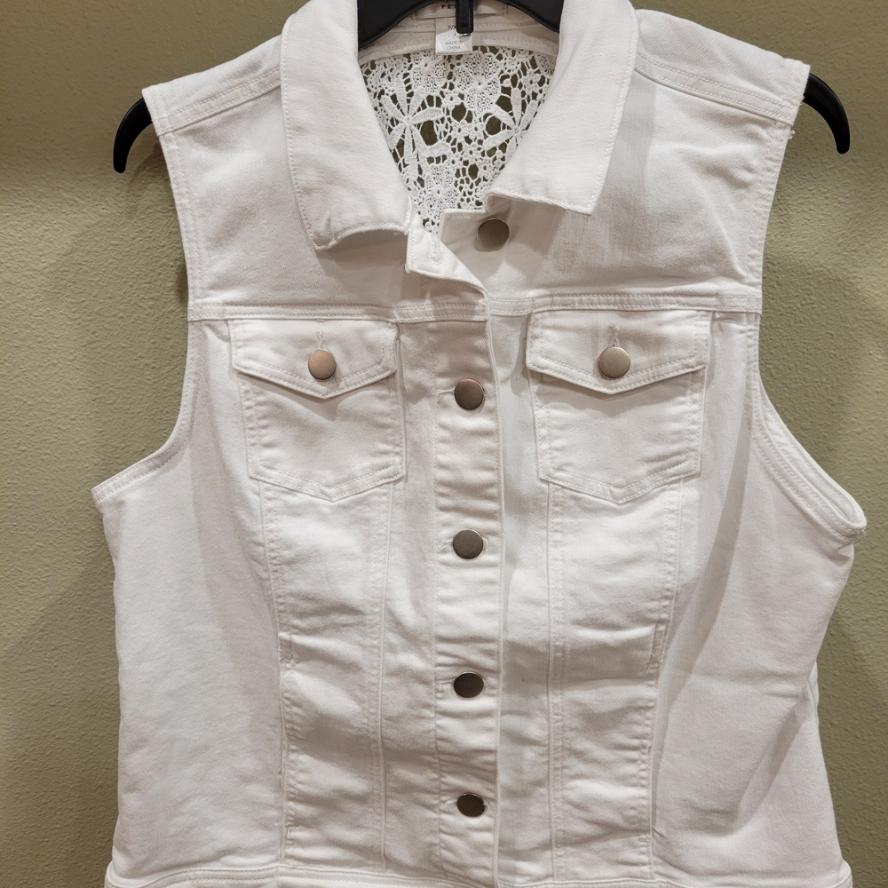 Christopher & Banks White Sleeveless Denim Vest